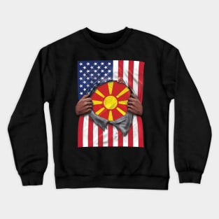 Macedonia Flag American Flag Ripped - Gift for Macedonian From Macedonia Crewneck Sweatshirt